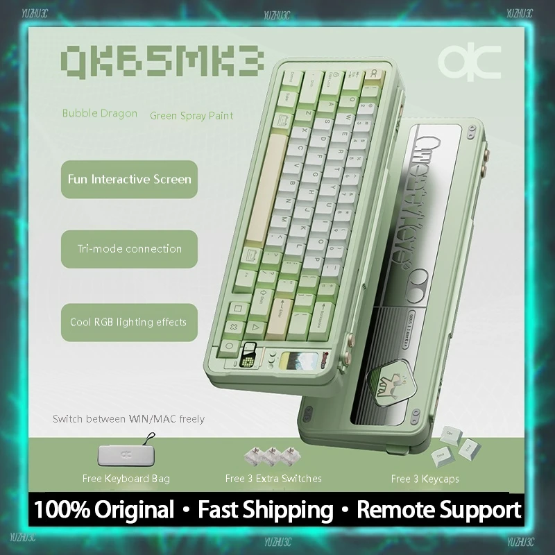 

Механическая клавиатура QK65MK3, 65%, трехрежимная, беспроводная, с креплением Gasket, с горячей заменой переключателей, PBT-кейкапы с сублимационной печатью, утяжелители из нержавеющей стали