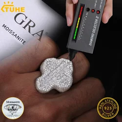 TUHE Unisex S925 Silver Rings Iced Out Baguette VVS1 Moissanite Cross Rings S925 Silver For Men Hip Hop Jewelry Men's Accessorie