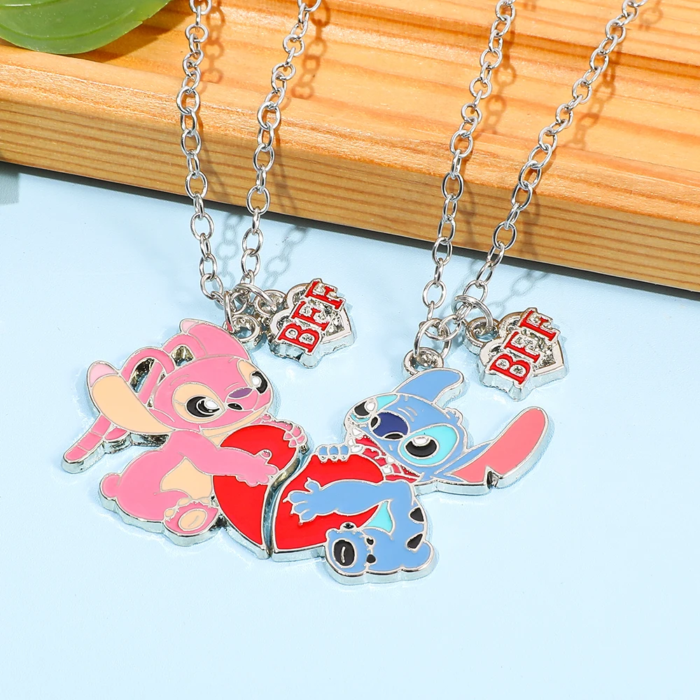 Disney Cartoon Anime Stitch Necklace Fashion Cute Angel Pendant Accessories for Couple Necklace Stitch Enamel Pendant Accessory