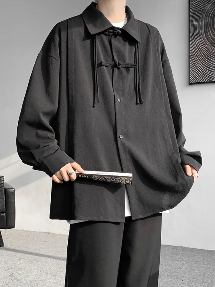 

New Chinese Sle Men's Long Sve Casual irt Vintage Button up Spring Outerwear Loose Fit Youthful Trend Spun Polyester