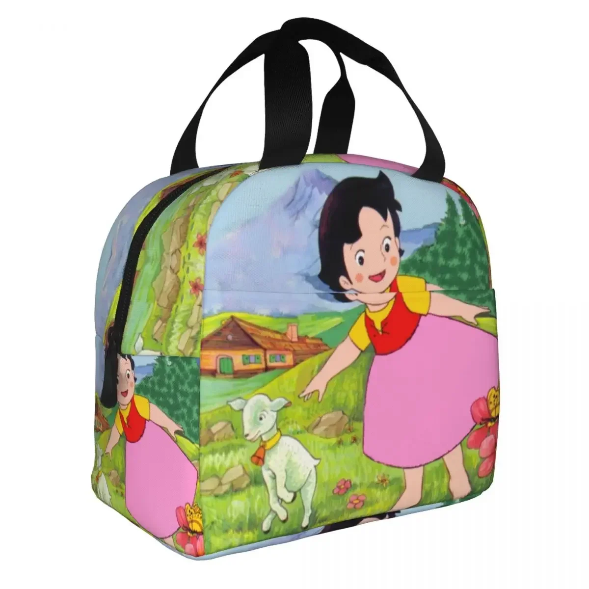 Saco de almoço com isolamento térmico para meninas, sacola reutilizável para crianças, sacos de comida para armazenamento escolar infantil, alps mountain girl, hedi feliz