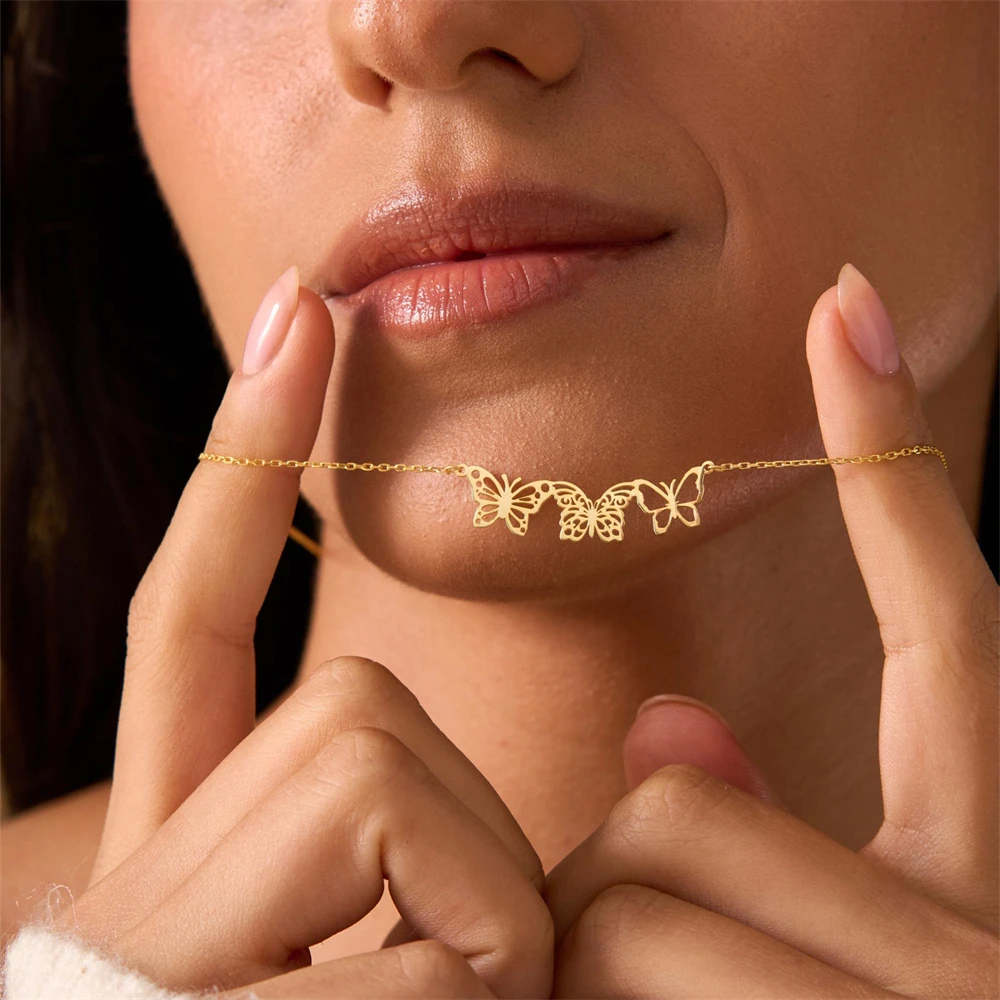 

Ожерелье с подвеской в виде бабочки на заказ, позолоченное из нержавеющей стали, модный шарм в виде животного для лучшего друга, индивидуальный подарок