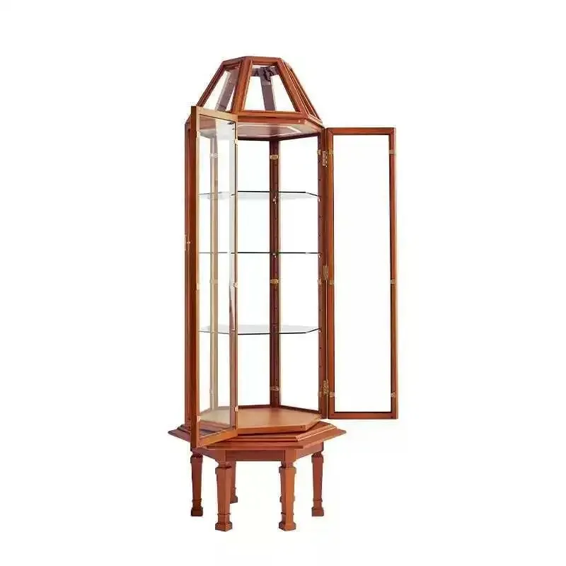 Solid wood 360-degree rotating glass decorative cabinet display cabinet against the wall living room simple