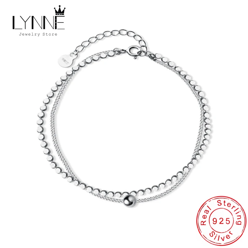 New Sexy Elegant Small Round Disc Bead Double Layer Bracelets Women&Girl Fashion 925 Sterling Silver Jewelry Summer Hand Chain