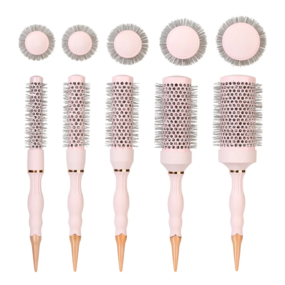 Kapper Professionele ronde föhnborstel, professionele krullende hete cilinderkam, 5 maten, geschikt voor modieuze krullende haarstyling, geschikt voor damestyling, föhnen, krullend haar, gladmaken, - afbeelding 2