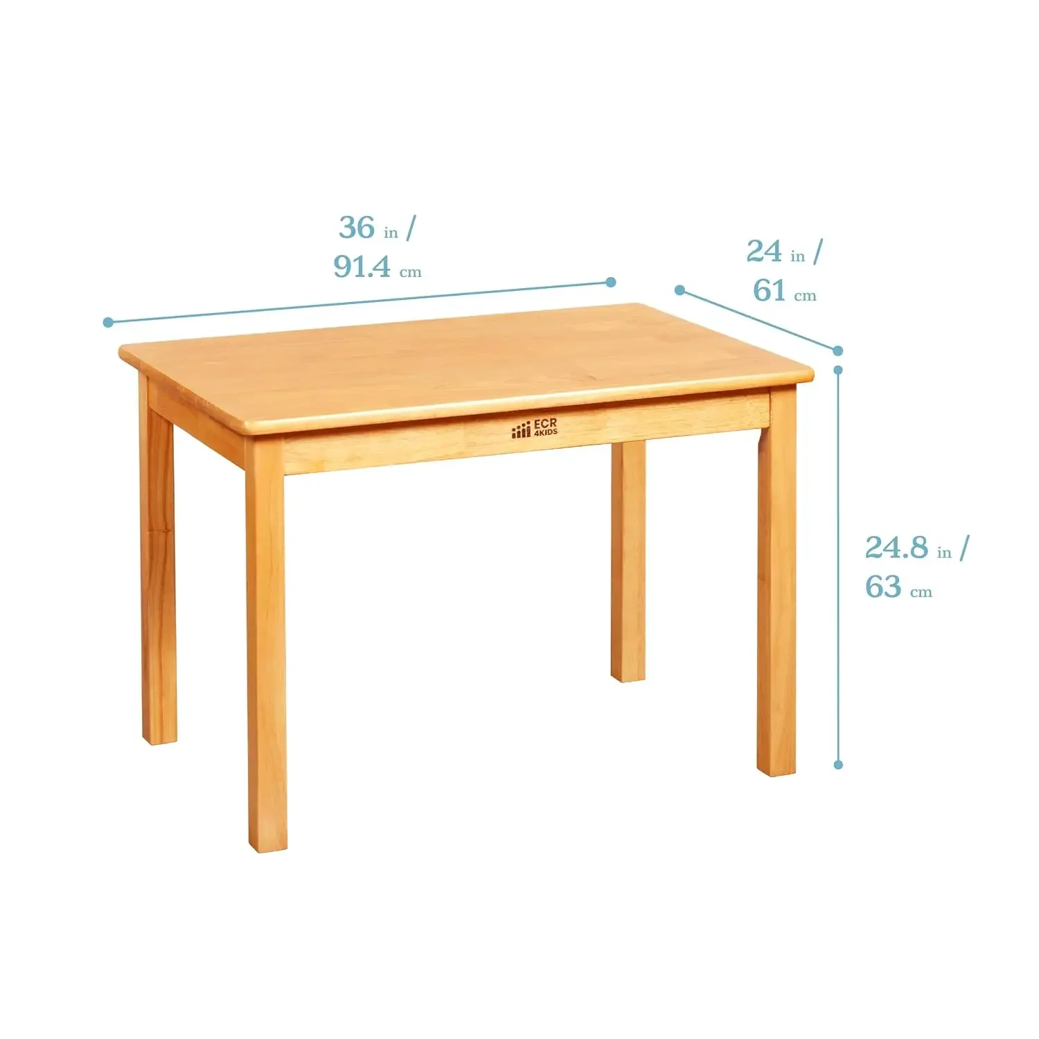 24in x 36in Rectangular Hardwood Table with 24in Legs and Two 14in Chairs, Kids Furniture, Honey