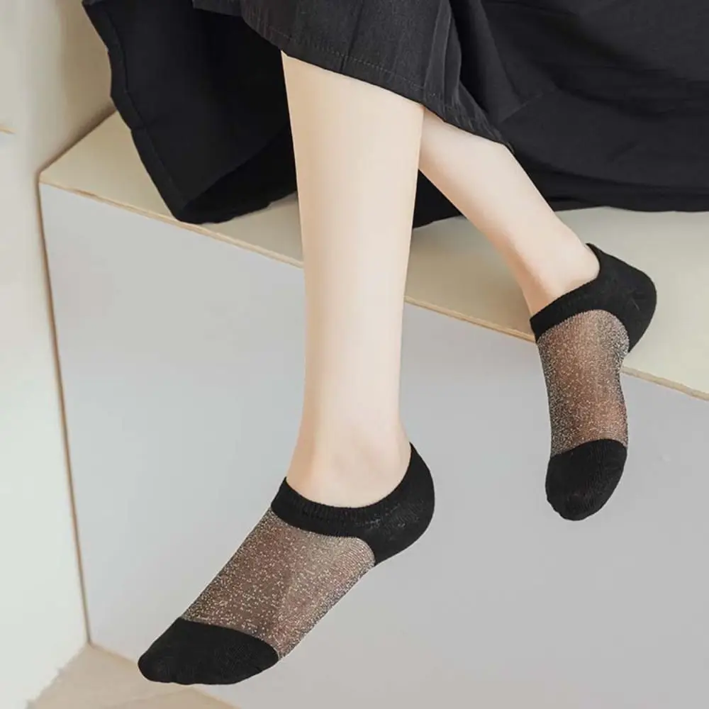 

5Pairs Fashion Invisible Ice Silk Boat Socks Non-Slip Transparent Summer Ankle Socks Thin Breathable Women Short Tube Sock Women