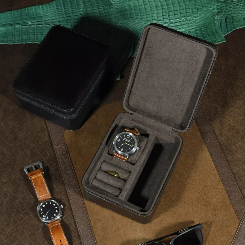Leather Watch Storage Box Portable Travel Jewelry Wrist Watch Organizer Box Small Retro Ring Earring Sunglasses Storage Boxes