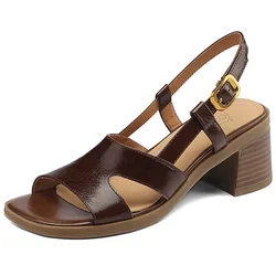 Women Sandals New Arrival Leather Pumps Office Ladies Casual Basic Thick Heels Platforms Shoes Woman Summer Sandals