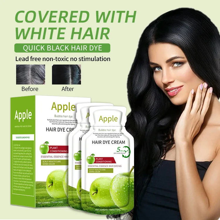 

Apple Hair Dye, Non-Drip Formula for Gray Coverage, Gentle on Scalp & Nourishing Black Color