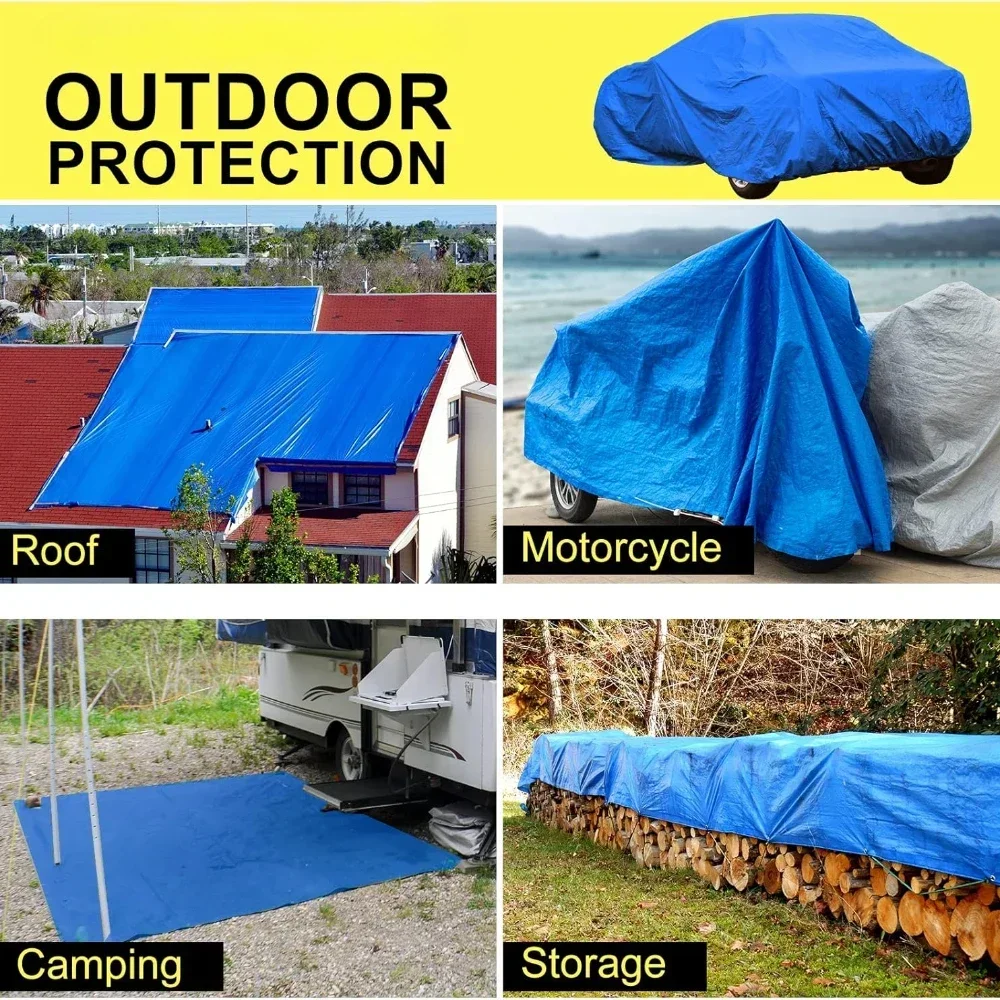 Waterproof Camping Tarp Sunshade Rain Shelter Tarpaulin with Eyelets, Multipurpose Outdoor Canopy Cover for Hiking, Camping & Emergency Use 5