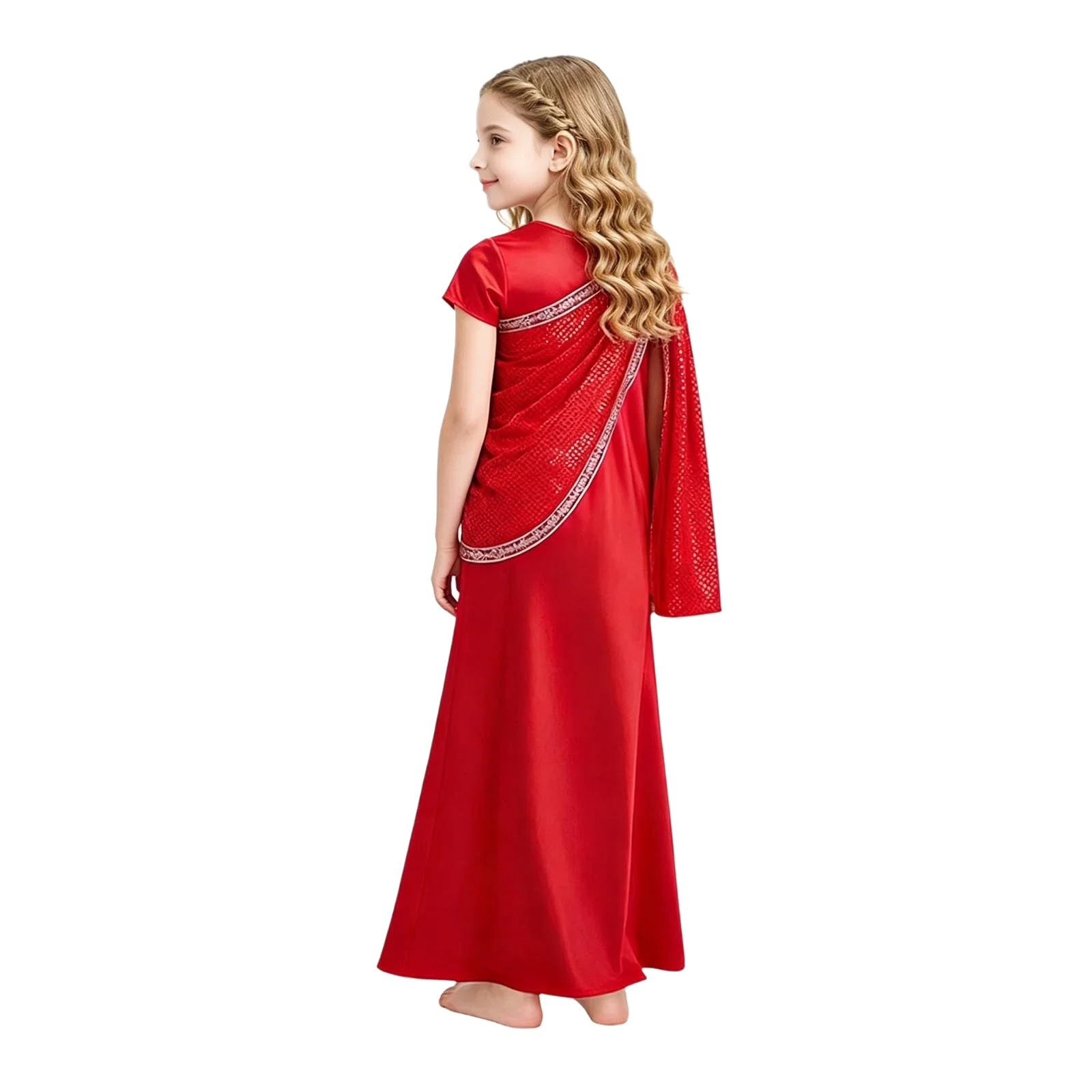 Girls Indian Traditional Ethnic Style Dress Round Neck Short Sleeve Stage Dance Performance Costume for Festival Cultural Event