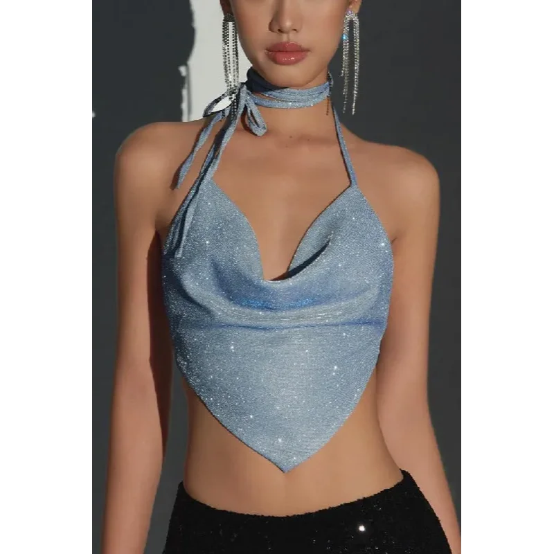 Hot Girl Style V-neck Triangle Scarf Irregular Halter Neck Vest Slimming Top