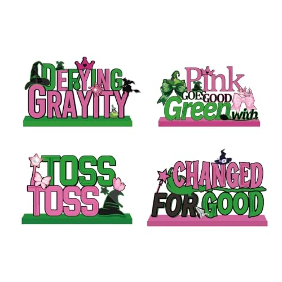 4PCS Wooden Wicked Party Decorations Pink and Green Table Centerpiece for Birthday Halloween Christmas Parties Perfect for Wick