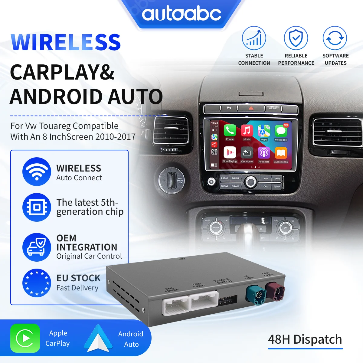 Module d'interface CarPlay sans fil pour Volkswagen 8'' Touareg RNS850, adaptateur décodeur Android Auto, navigation AirPlay, Bluetooth, VW CarPlay
