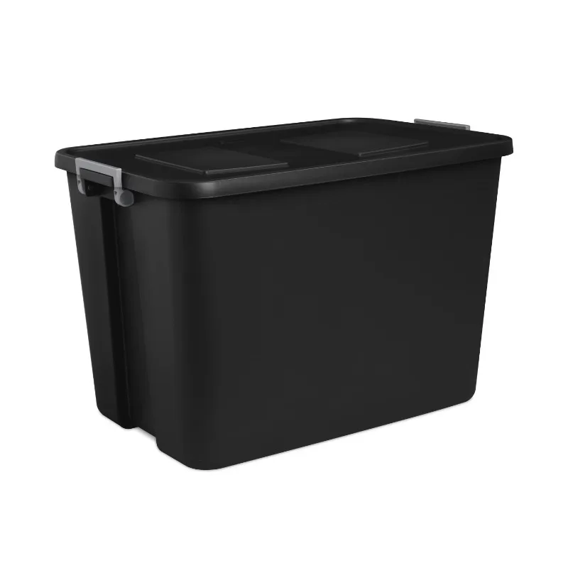 

32 Gallon Stackable Storage Bin with Latching Lid, Plastic Container with Heavy Duty Latches, Black Base and Lid Single