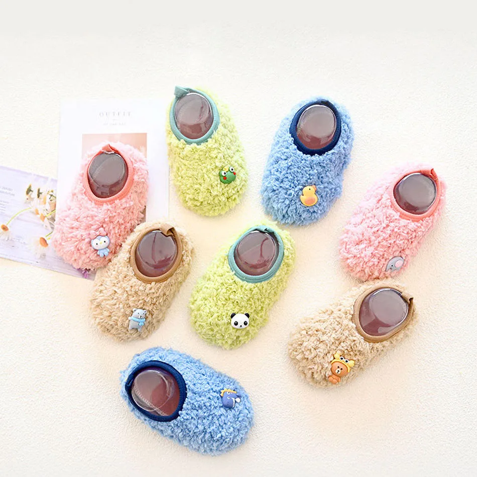 Kids Crib Shoes Children Anti-Slip Floor Socks Toddler Sponge Soft Sole Pink Brown Green Blue Color Prewalker Boys Girls Flats