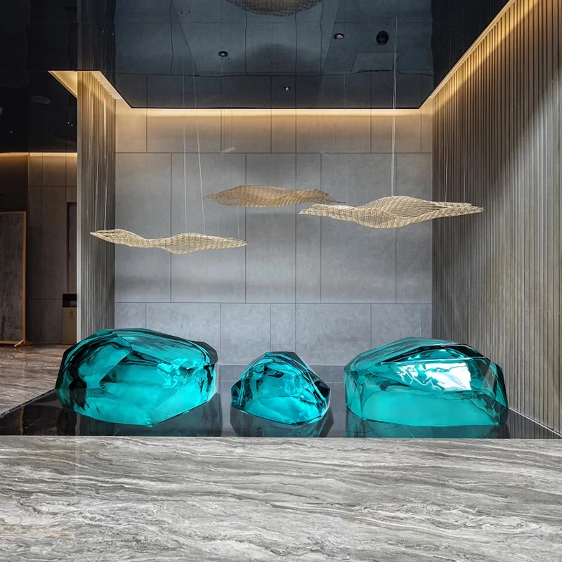 *Modern Transparent Resin Artistic Landscape Stone Sculpture for Hotel Sales Office Villa Courtyard Pool Large Floor Ceiling