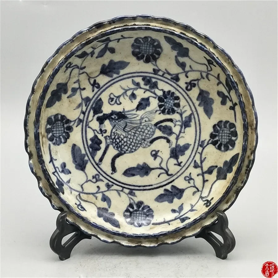 Ancient Jingdezhen Porcelain Blue and White Porcelain Kirintu Porcelain Plate Living Room