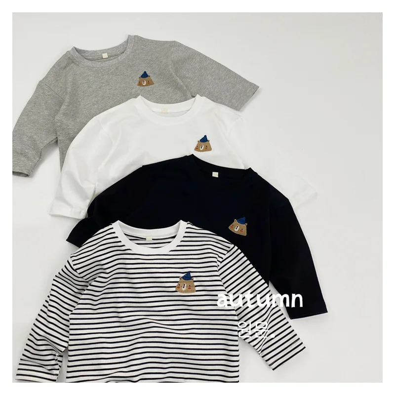 

Kids Cartoon Bear Embroidery Long Sleeve T-shirt 4 Colors Casual Tops for Boys Girls Autumn