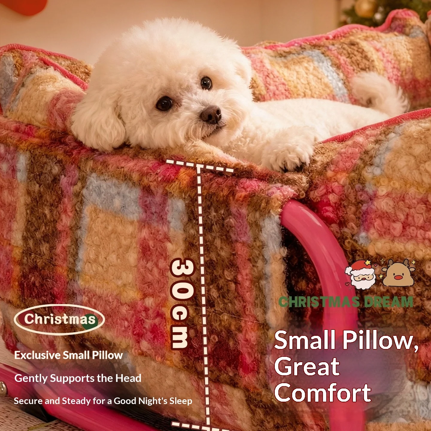 Cama de felpa navideña lavable para gatos y perros pequeños - imagen 4