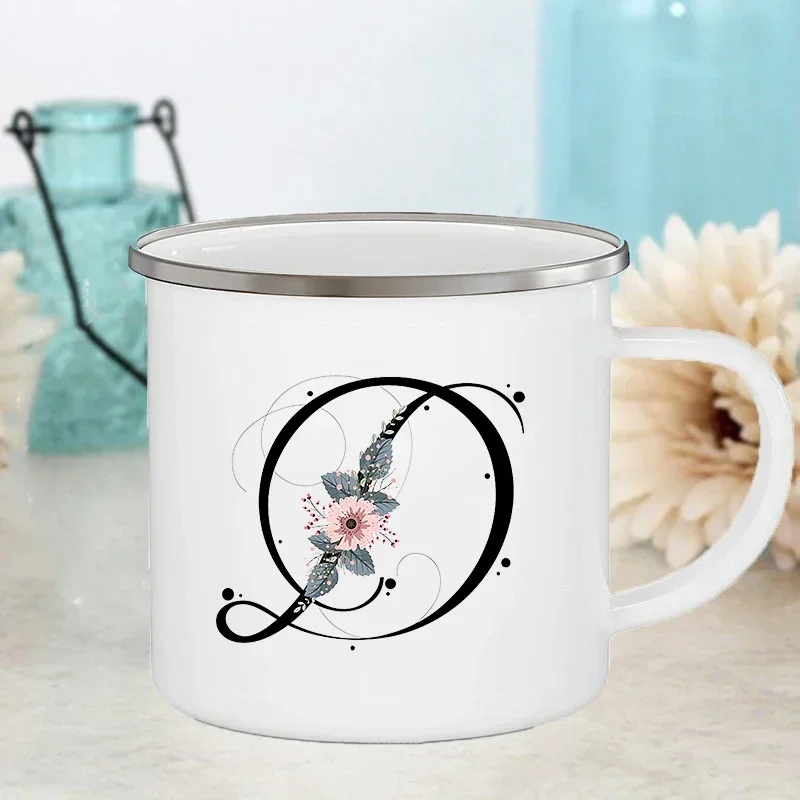 Enamel Mugs Letter Flower Mugs Wedding Creative Coffee Wine Cups Drinks Dessert Milk Juice Cup Handle Drinkware Bridesmaid Gifts