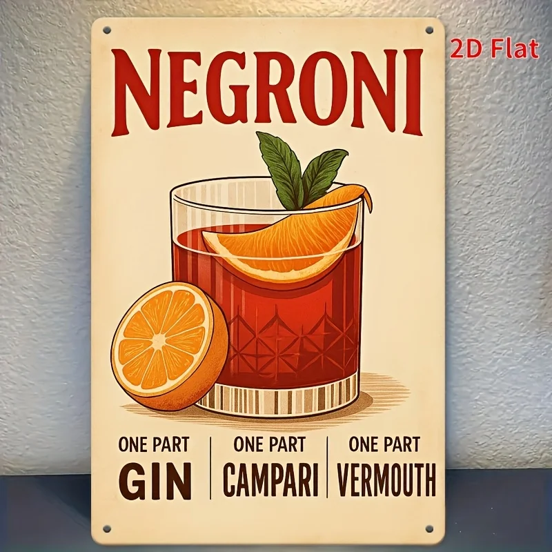 （2D Tin painting）Vintage Negroni Cocktail Recipe Metal Sign 20.32x30.48 cm - Iron Wall Art for Retro Bar, Cafe, Home Decor wi