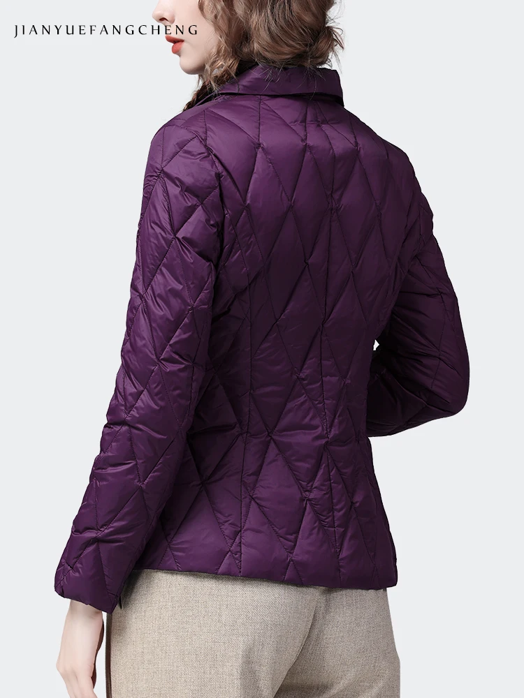 Fashion Women Winter Down Jacket Purple Slim Short Top Warm Lightweight White Duck Down Padding Puffer Coat Korean Casual Jacket