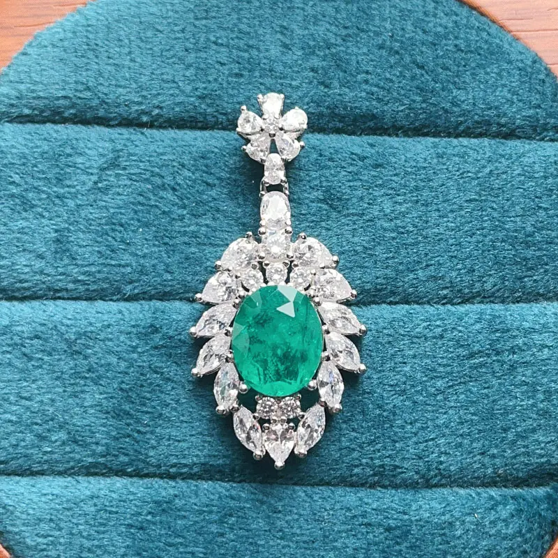 

Luxury 3ct manmade Emeral Pendant for party labortory green crystal emeral color stone pendant sterling 925 silver jewelry