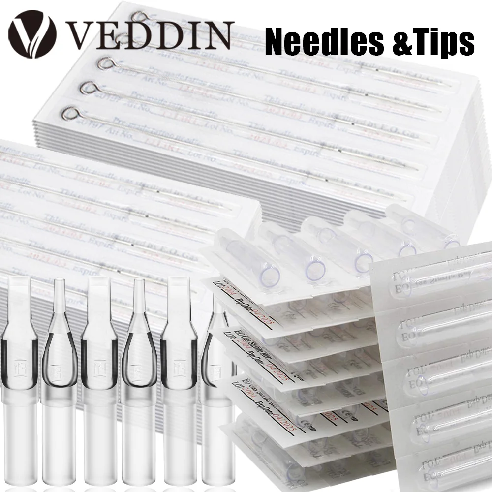 Tattoo Needle and Tips Set 50pcs Disposable Tattoo Needle with 50pcs Sterilized Tattoo Tips Tattoo Kit for Tattoo Machine Supply
