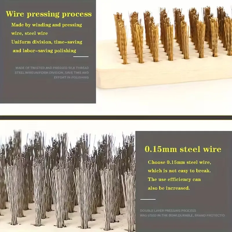 Zestaw 2 szczotek drucianych z miedzi o dużej wytrzymałości - skuteczna szczotka z solidnym uchwytem do szorowania farby, usuwania niedokończonych powłok metalowych itp.