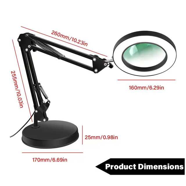 10X Magnifying Glass with Light and Stand, Dimmer Adjustable Swing
