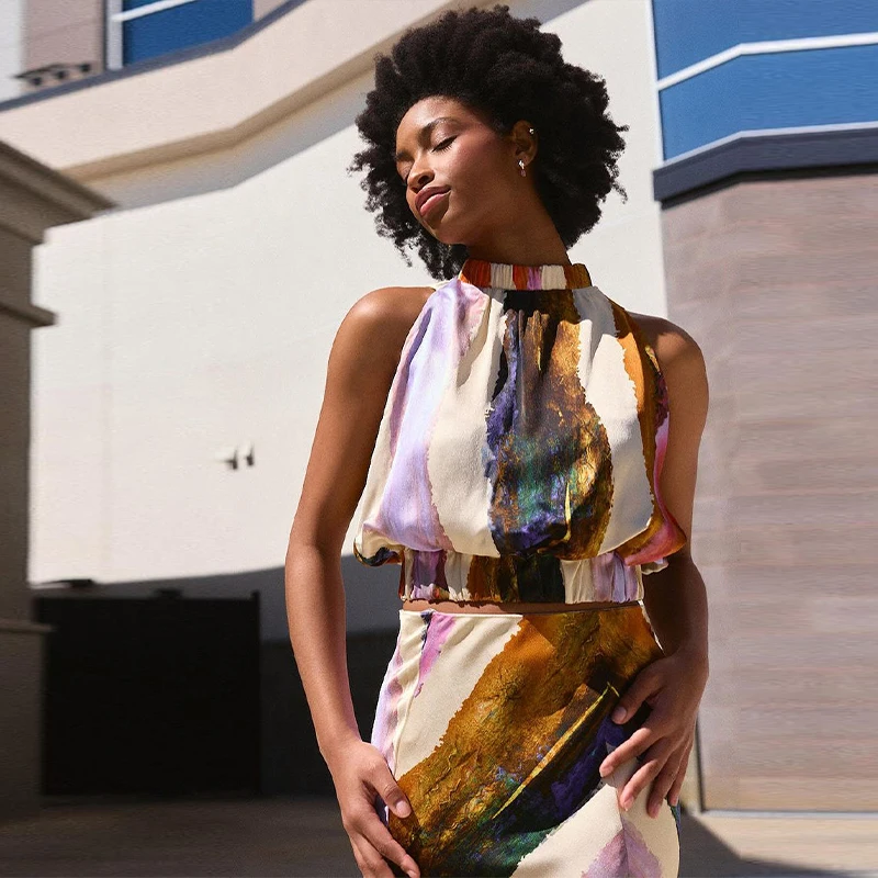 High Street Fashion Printed Two Piece Sets Leisure Sleeveless O Neck Pullovers+Half Skirts Sets Sexy High Waist Temperament Sets image 4