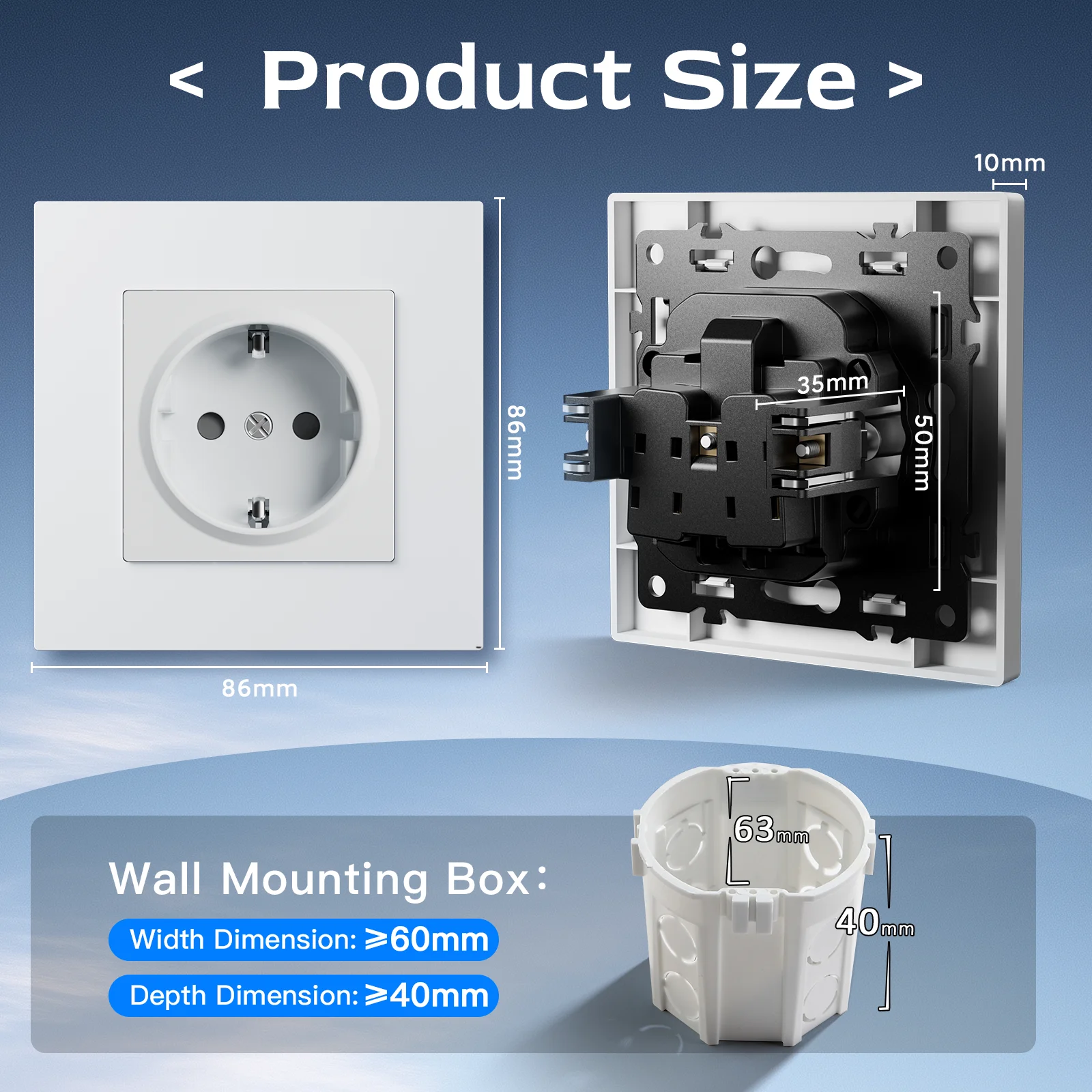 BSEED 16A EU Socket E Series 86mm Double Power Outlets Triple Electric Sockets Crystal Glass Wall Socket White 1/3/5/10 Pack view 3