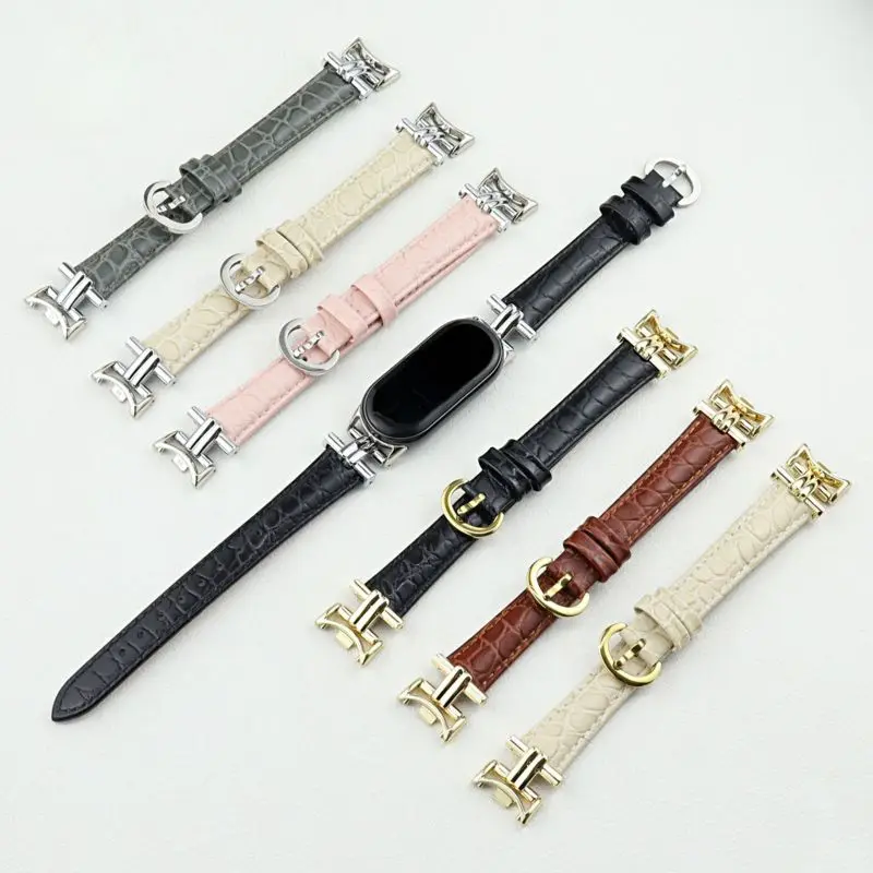 

Genuine leather Watch Straps for Xiaomi Mi Band 8 9 Straps Crocodile skin Pattern Real Leather Mi band 8 Pro 9 Pro Wristbands