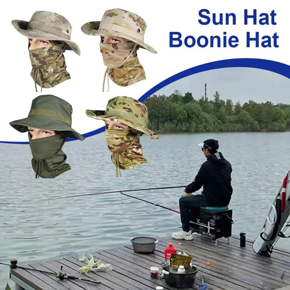 Women Men Hiking Fishing Boonie Hat Outdoor Sport Sun UV Protection Neck Face Camouflage Adjustable Bucket Caps and Mask