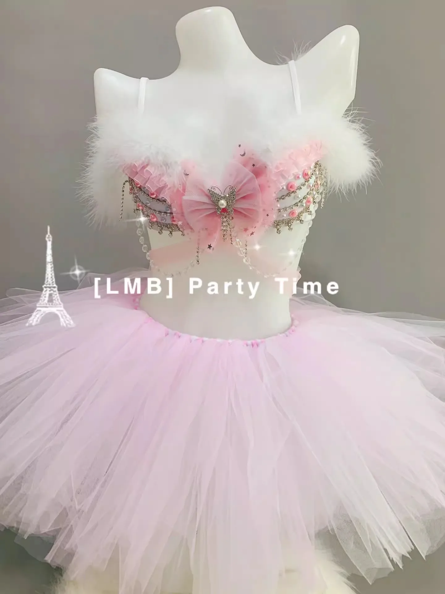 

Розово-желтый милый комплект платья с бантом и перьями для девочек, роскошный костюм с жемчужной кисточкой для выступлений, сексуальная певица, ночной клуб, бар, сцена, клуб, выпускной вечер O