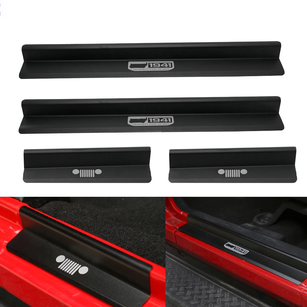 For Jeep Wrangler JK 2/4 Door 07-18 Door Sill Car Pedal Guards Cover Aluminum Alloy -Black Threshold Protector Accessories