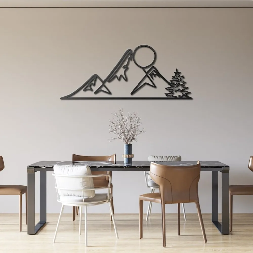 CIFBUY Wrought Iron Mountain Wall Art, Minimalist Metal Decor, Modern Hiking Gift, Nature Lover Outdoor Wall Hanging