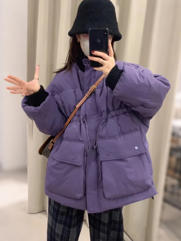 

Модная повседневная женская зимняя куртка из хлопка с цветными блоками, вязаная, с воротником-стойкой, средней длины, топ-свитер