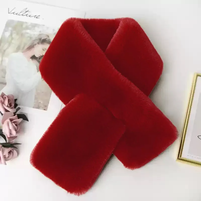 Cachecol de imitação de pele de castor tendência, grosso e quente, proteção de pescoço, acessório de pelúcia cruzado versátil de inverno feminino