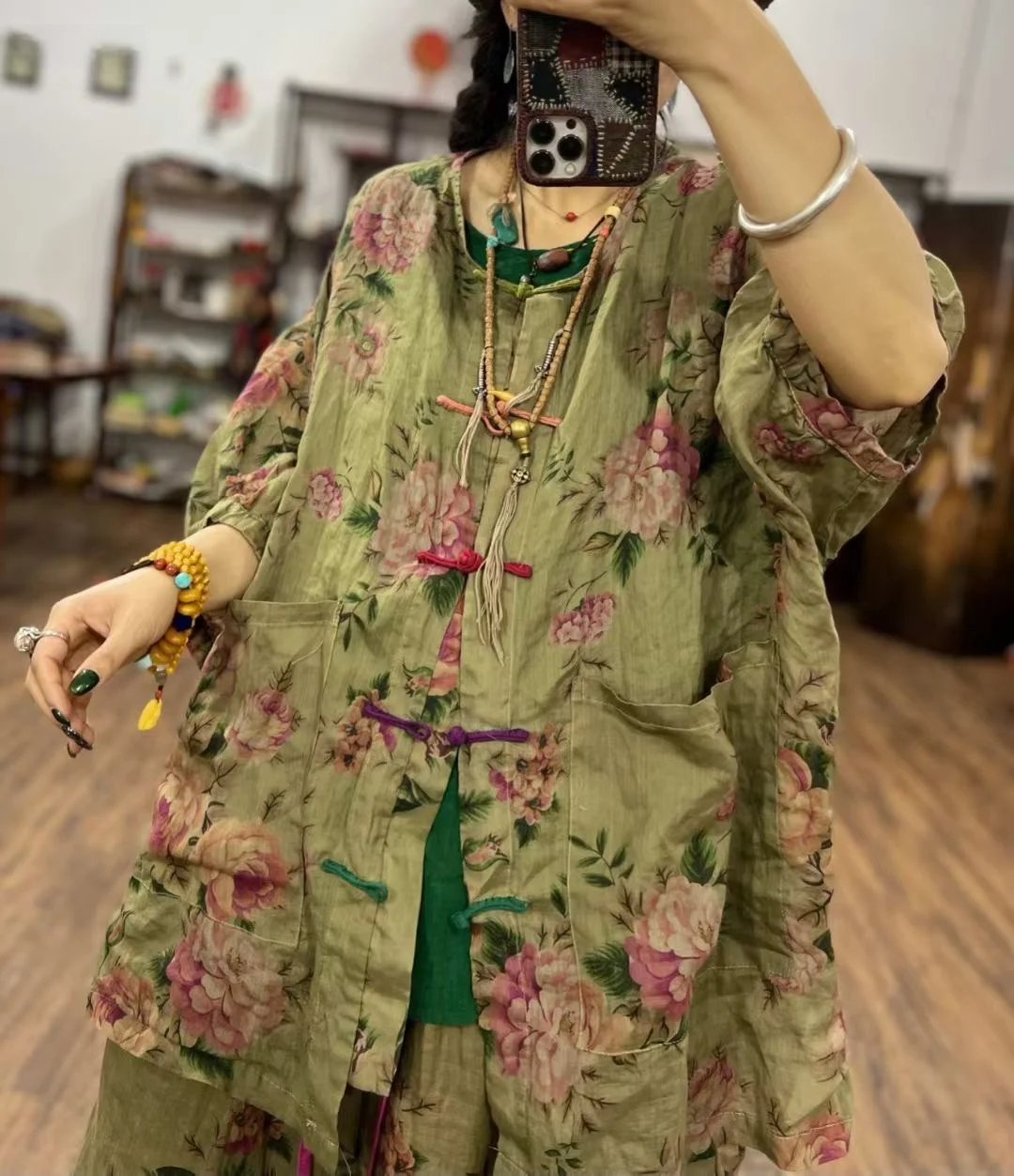 

Slimming Loose Fit ort Sve Women's irt Vintage Ethnic Sle Flax Print Button up Artistic Faion Summer Top