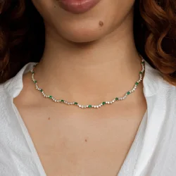 2024 New Nice Women Choker Gold Plated 5A Cubic Zirconia CZ Red Blue Green Wave Bar Charm Necklace