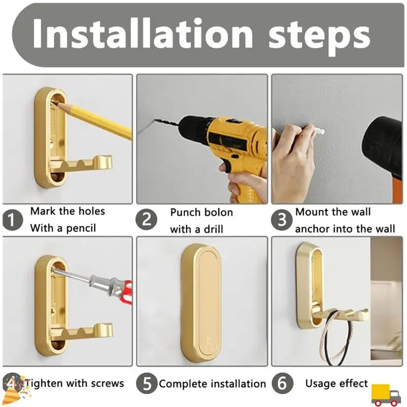 Składane haczyki ścienne 2 szt. złote, metalowe składane haczyki ścienne - oszczędzające miejsce, do łazienki, kuchni, sypialni, na ręczniki