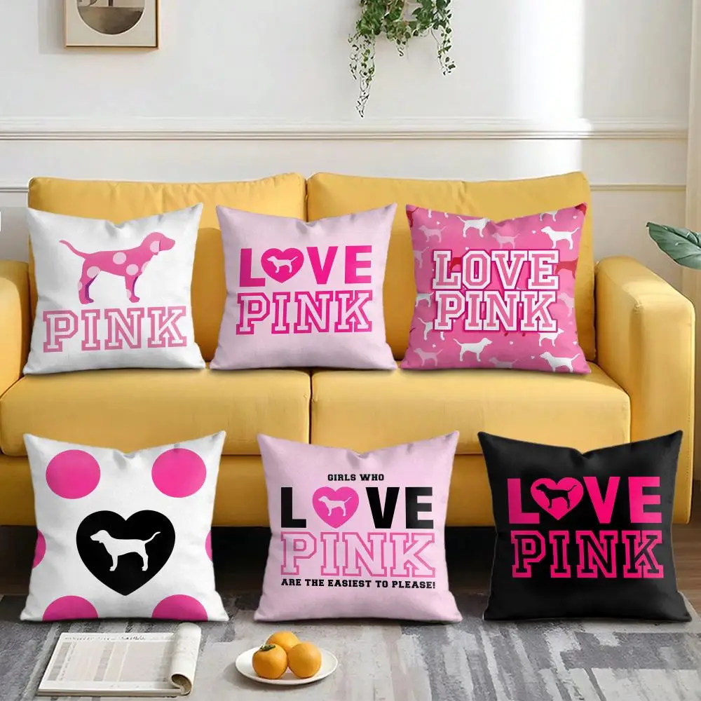 Love Pink Cushion Cover Soft Short Plush Double-Sided Printing Home Decor Machine Washable Pillow Case Gift