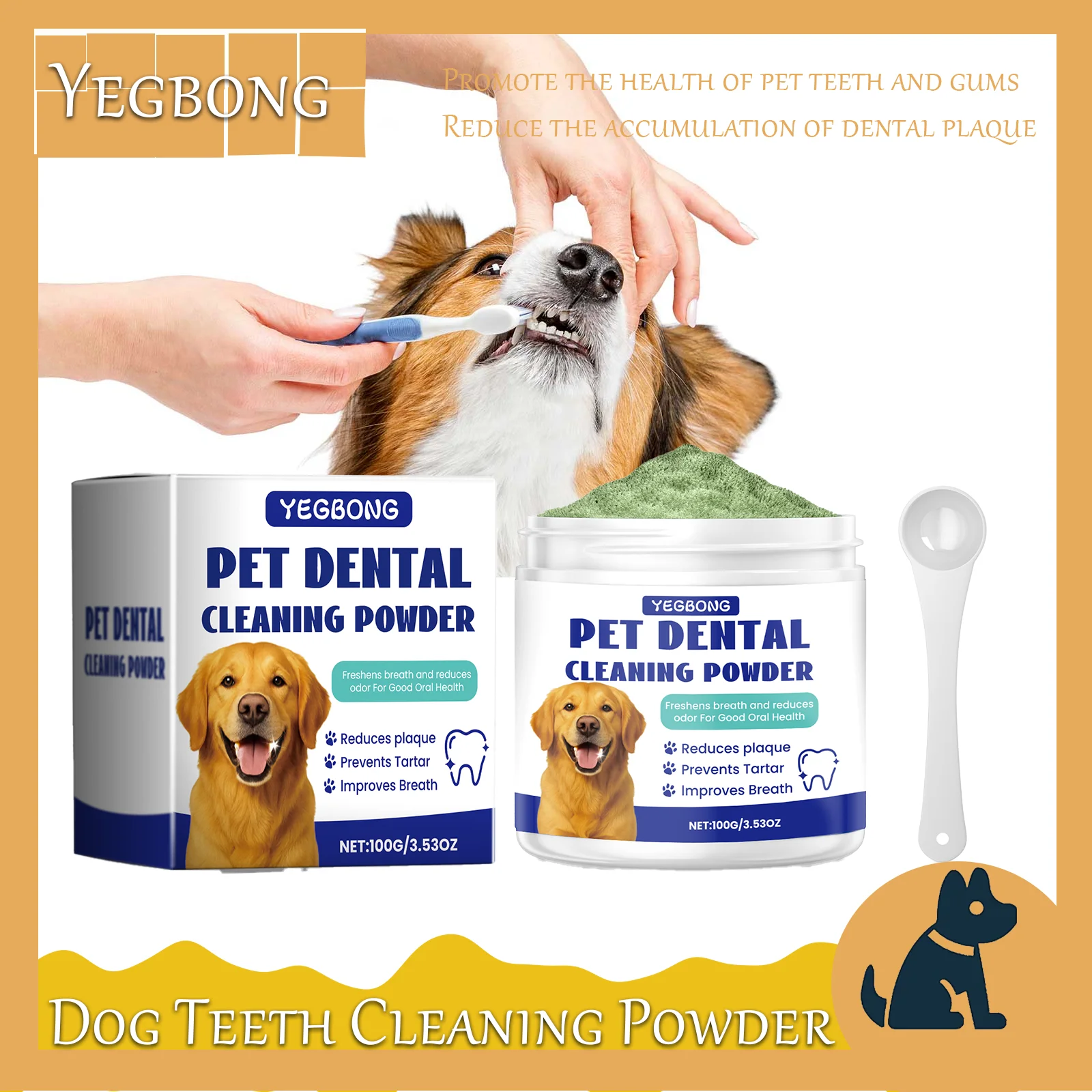 

Yegbong Dog Teeth Cleaning Powder Oral Odor Remover Bad Breath Freshener | Pet Dental Care Tartar Control Gentle Gum Protection