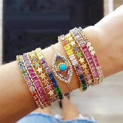 2025 High Quality Crystal Rainbow Geometry Bracelet Bangle For Women Paved Clear AAA Cz Luxury Gold Color Party Jewelry Gift