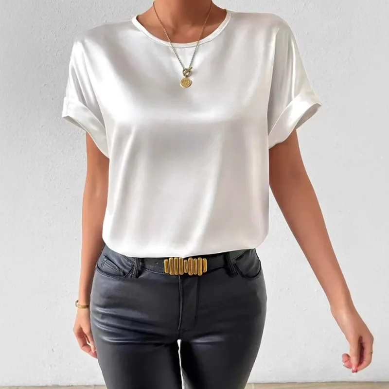 

New Elegant Office Lady Solid Soft Touch O Neck Short Sleeve Commute Chic Casual Women Summer T Shirt Tops Streetwear Clothing