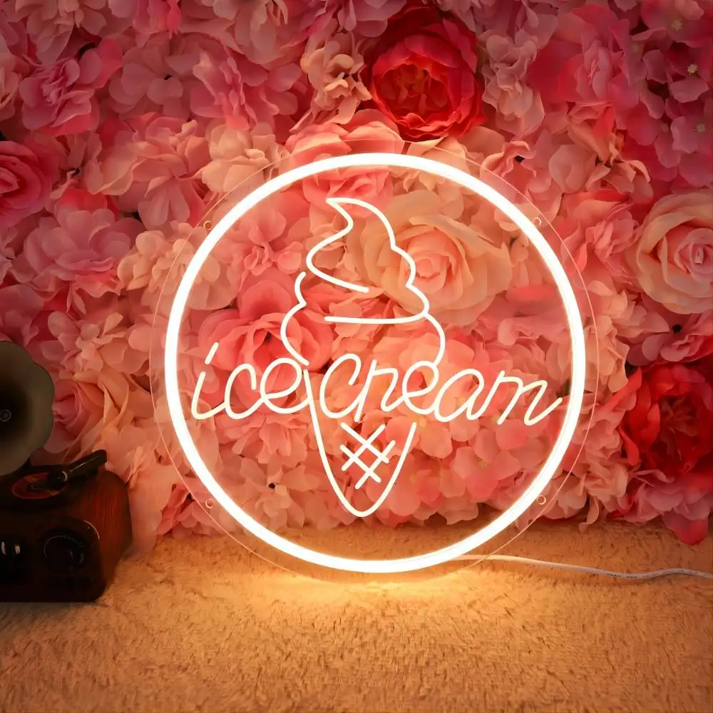 icecream sinal de neon personalizado para cafe shop decoracao luzes led na parede decoracao do quarto personalizado quadro de apoio 01