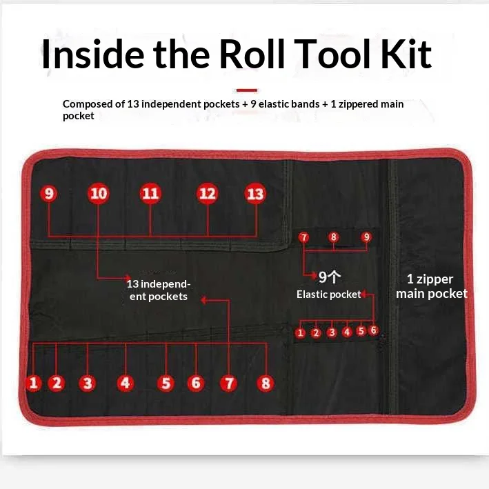 Homefish 22-Fächer Oxford Leinwand Werkzeugrolltasche Wasserdichte Faltbare Schraubenschlüssel-Aufbewahrungstasche Tragbarer Handwerkzeug-Organizer – Detail 2